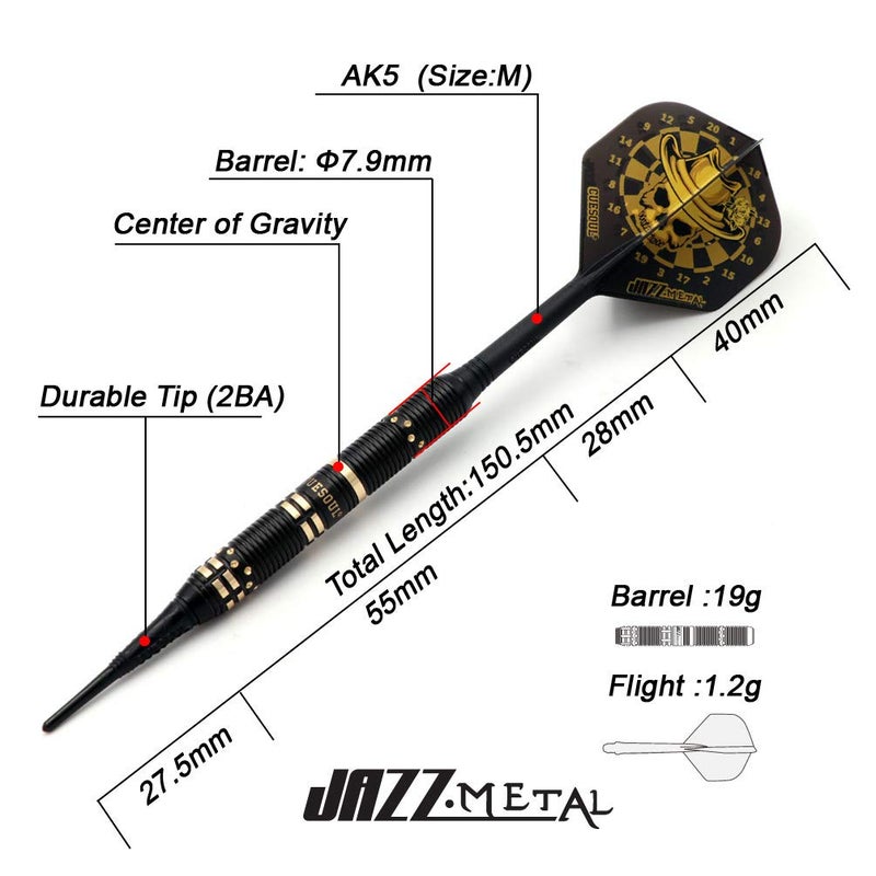 CUESOUL Jazz - Soft Tip Darts Set 19 Grams with 6pcs AK5 Plastic Integrated Flights & 36pcs Plastic Tips for Electronic Dart Board - Image 2